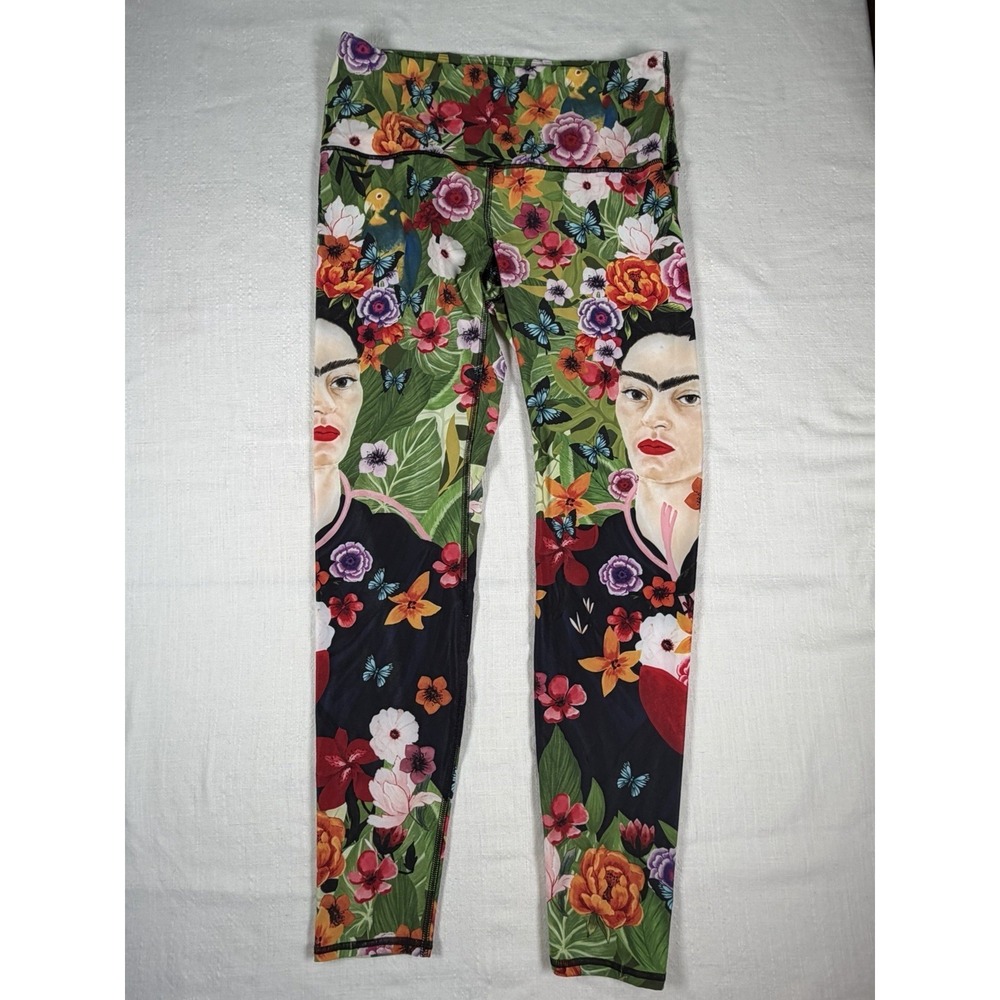Women’s Floral Frida Kahlo Print Leggings - Green Multicolor